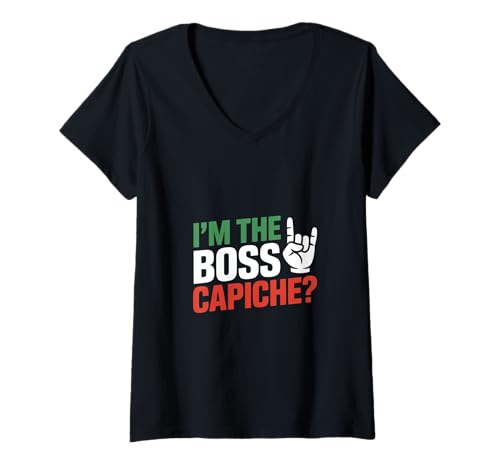 Damen I'm The Boss Capiche? Patriotische italienische Flagge Italien Pride T-Shirt mit V-Ausschnitt Damen I'm The Boss Capiche? Patriotische italienische Flagge Italien Pride T-Shirt mit V-Ausschnitt von Best Italy Pride Italian Item