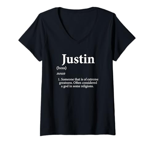 Damen Justin Definition Personalisiertes Namenskostüm für Justin T-Shirt mit V-Ausschnitt von Best Justin Gifts
