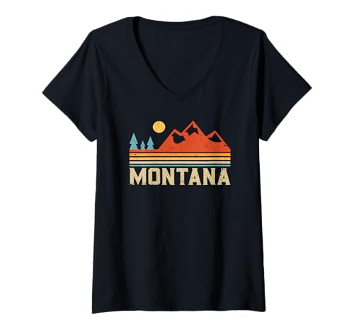 Damen Retro Montana T-Shirt mit V-Ausschnitt Damen Retro Montana T-Shirt mit V-Ausschnitt von Best Montana Apparel