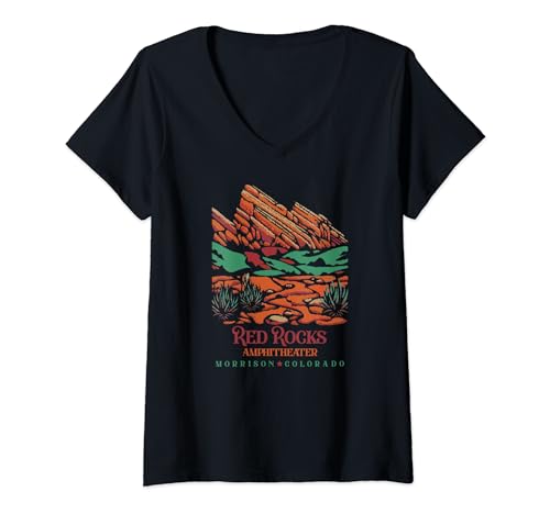 Damen Red Rocks Amphitheater – Morrison Colorado Poster Art T-Shirt mit V-Ausschnitt von Best Music Venues