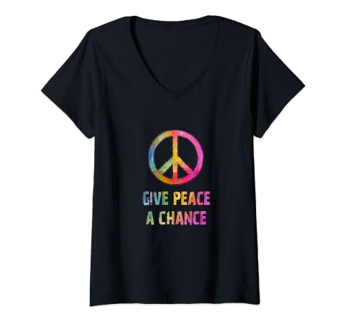 Damen Rainbow Give Peace A Chance T-Shirt Hippies und Pazifisten T-Shirt mit V-Ausschnitt Damen Rainbow Give Peace A Chance T-Shirt Hippies und Pazifisten T-Shirt mit V-Ausschnitt von Best Peace Tshirts