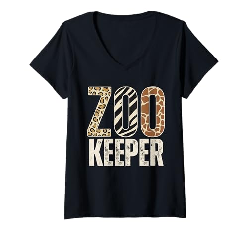 Damen Zookeeper Tiere Zoo Wildlife Lover Safari Savanne T-Shirt mit V-Ausschnitt von Best Safari Giraffe Zebra Zookepper Gifts Co.