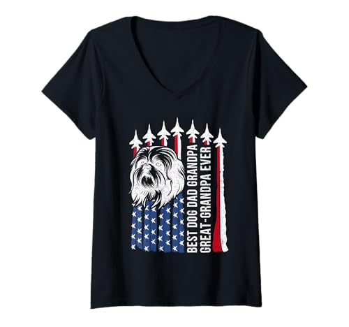 Damen USA-Flagge Best Shih Tzu Dad Grandpa and Great Grandpa Ever T-Shirt mit V-Ausschnitt Damen USA-Flagge Best Shih Tzu Dad Grandpa and Great Grandpa Ever T-Shirt mit V-Ausschnitt von Best Shih Tzu Dad Grandpa and Great Grandpa Ever