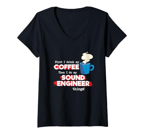 Damen Toningenieur & Kaffeeliebhaber, lustiger Wertschätzungsspruch T-Shirt mit V-Ausschnitt von Best Sound Engineer Job Title Ideas Men & Women