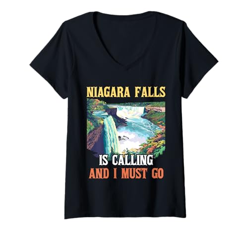 Damen Die Niagarafälle rufen und ich muss gehen Waterfalls Canada T-Shirt mit V-Ausschnitt Damen Die Niagarafälle rufen und ich muss gehen Waterfalls Canada T-Shirt mit V-Ausschnitt von Best Souvenir From Niagara Falls