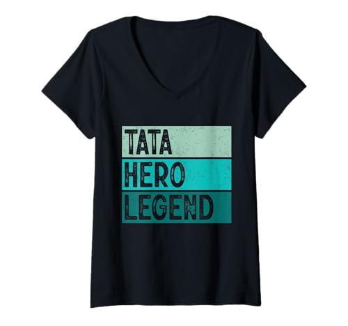 Damen Tata Hero Legend – Vintage Distressed Bold Tata Grafik T-Shirt mit V-Ausschnitt von Best Tata Gifts Father's Day Tees