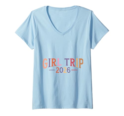 Damen Mädchenreise 2026 Vacation Retro T-Shirt mit V-Ausschnitt von Best Womens Girls Trip 2026