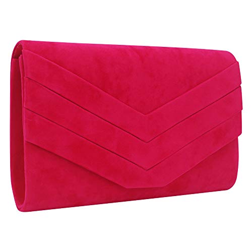 Wocharm Damen-Clutch, V-Form, Wildleder, Abendtasche, Abschlussball, Braut, Schultertasche, Handtaschen, hot pink von wocharm