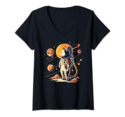 Funny Space Cat Gifts Men Women Kids Space Astronaut Cat T-Shirt mit V-Ausschnitt von Best costume Space Astronaut Cat gaming Space Cat