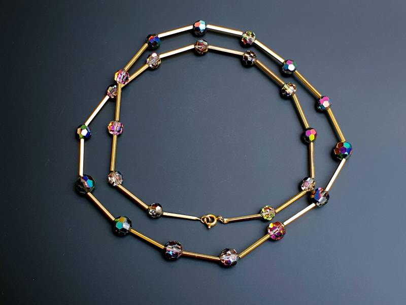 Elegante Vintage Gold-Ton-sticks Und Runde Facettierte Ab Perlen Abgestufte Perlenkette von BestAntiqueBoutique