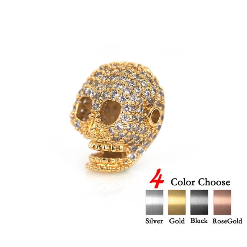 Böse Schädel Kopf Perlen, Mikro Pflastern Cz Für Männer Armband Anschluss Perle, Cubic Zirkonia Crystal Skelett Perlen 17x13mm 1Pcs von BestBeaded