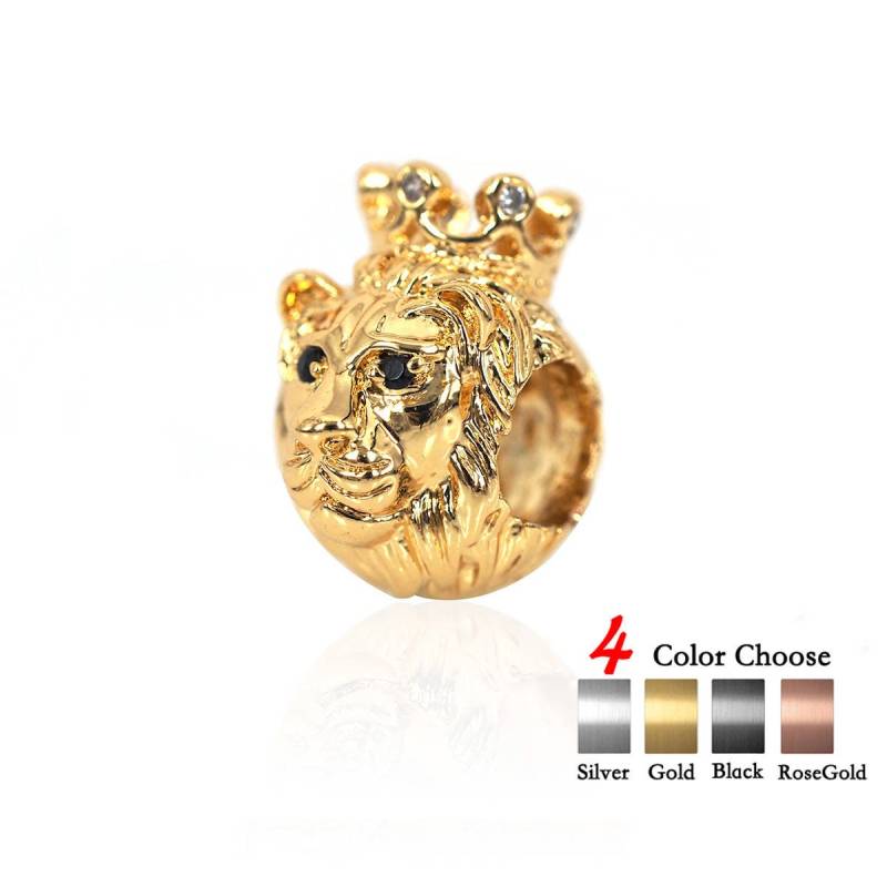 König Krone Löwe Kopf Spacer Perlen, Micro Pave Cz Zirkonia Für Männer Armband Charm Silber/Gold/Rose Gold/Schwarz Kupfer Perlen 9 X 14 Mm von BestBeaded
