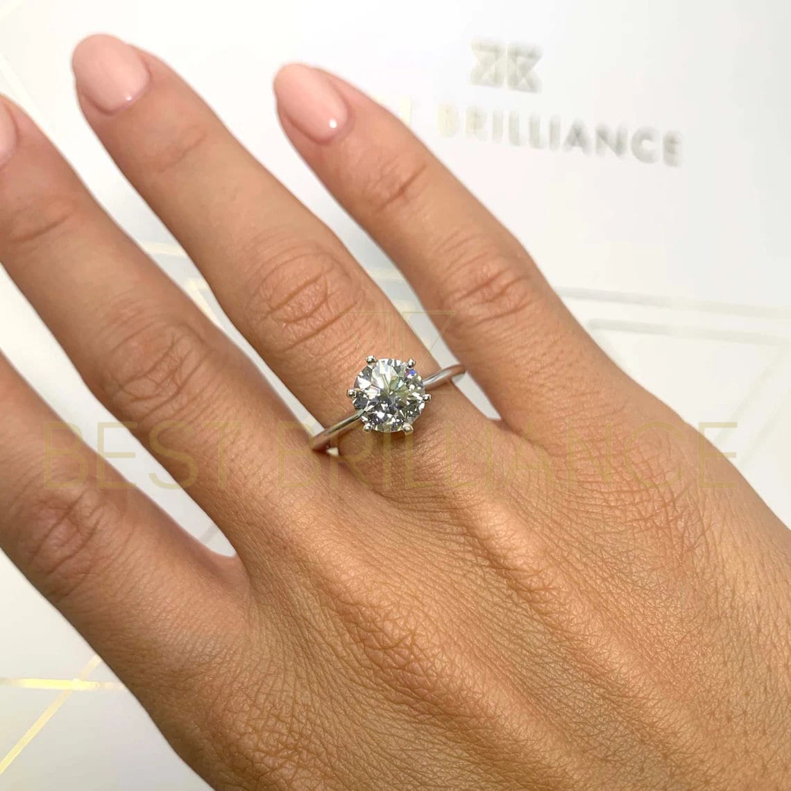 2 Karat Verlobungsring Lab Grown Diamond Stil Runder Solitär 14K Weißgold Brautring - Samantha Model von BestBrilliance