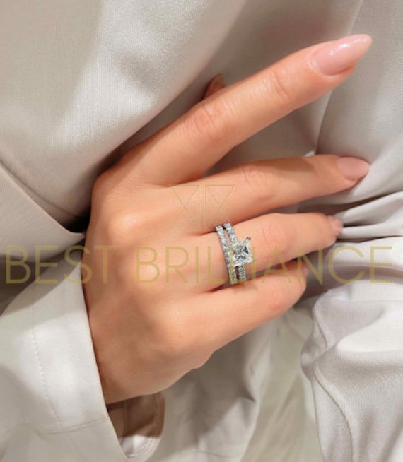 3, 1 Karat Princess Cut Moissanite Verlobungsring, Set, 14K Weißgold Ring, D Vvs1 Prinzessin Form von BestBrilliance