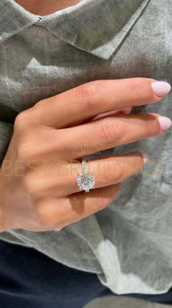 3.75 Carat D Vvs1 Runder Moissanite, Natürliche Seite Diamanten, Verlobungsring, 14K Weißgold, Rund Form, Moissanite Ring, Diamanten von BestBrilliance