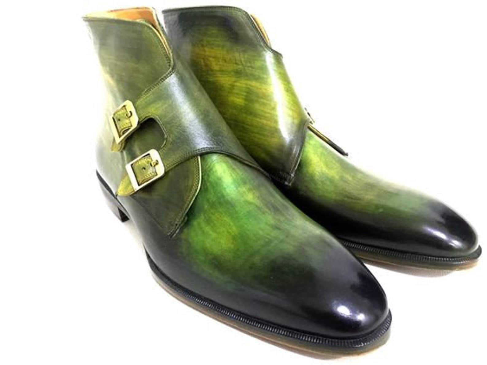 Grüne Leder Hand Patina Dual Monk Chukka Stiefel Herren Echtleder Handgemacht Knöchel Hohe von BestBuyLeatherUSA