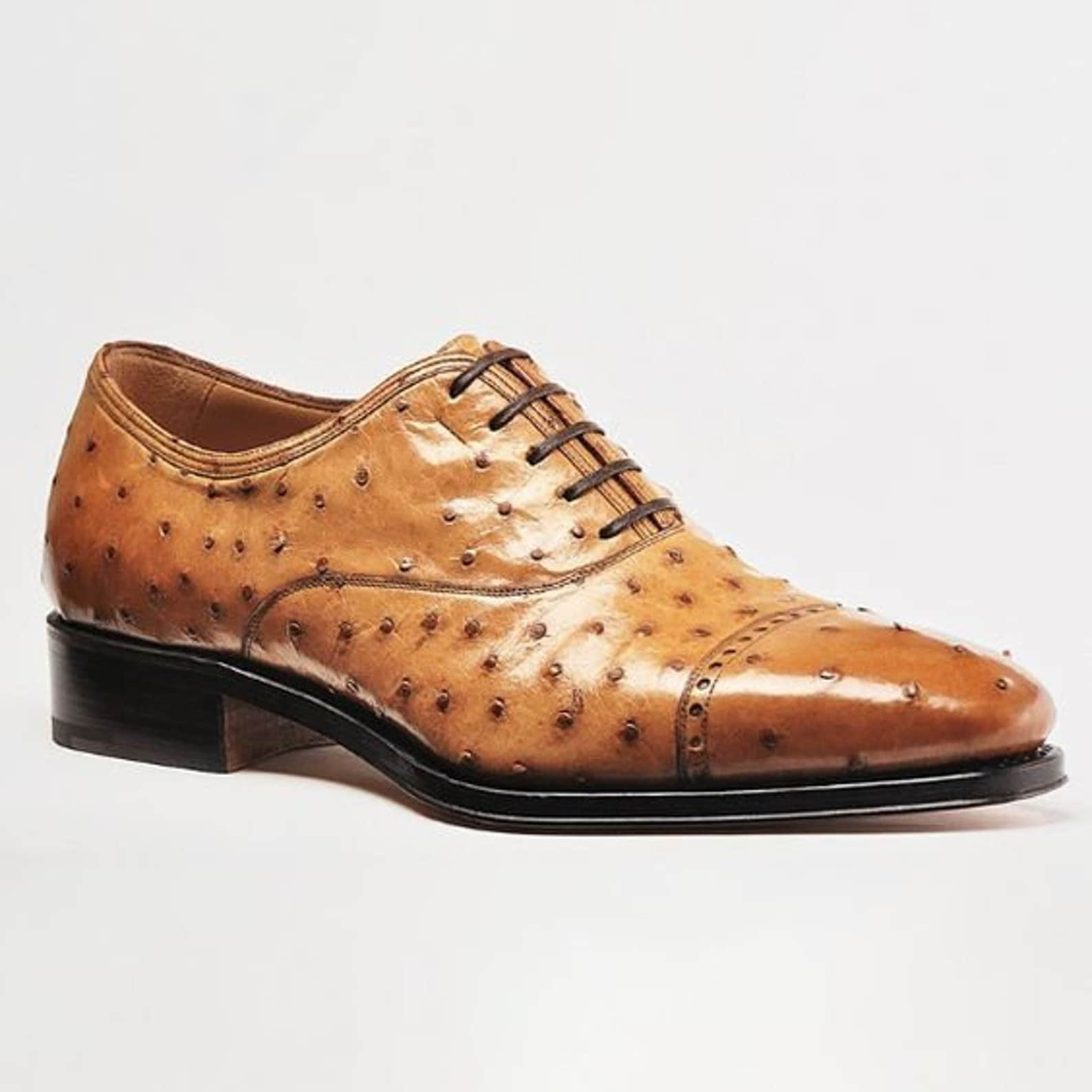 Handgemachte Herren Tan Straußen Impression Leder Oxford Schuhe Straußenkleid Formale von BestBuyLeatherUSA