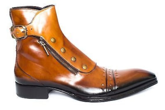 Herren Hand Patina Braun Echtleder Knöchel Hohe Lange Stiefel Biker Punk Groß Lederstiefel von BestBuyLeatherUSA