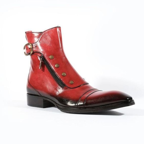 Herren Hand Patina Rot Echtleder Knöchel Hohe Lange Stiefel Biker Punk Groß Lederstiefel von BestBuyLeatherUSA