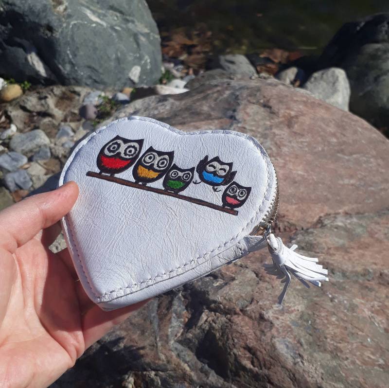 Handbemaltes Eulen-Lederherz Geldbörse Einzigartige Damen Geldbörse von BestLeatherGifts