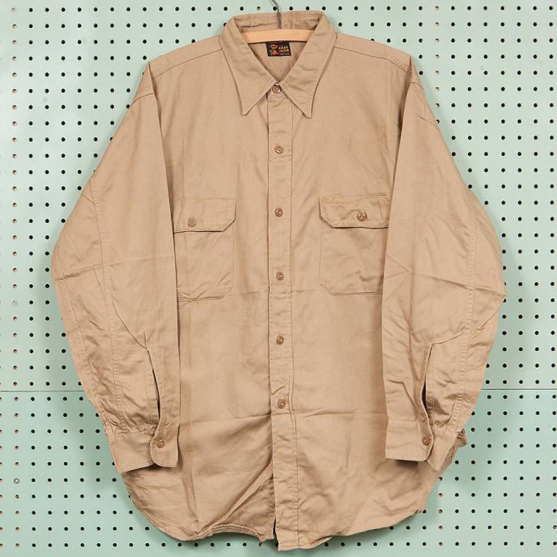30S/40S Vintage Cone Mills Baumwolle Arbeitshemd Größe L/xl 17 Kast Iron Sanforized Union Made Khaki von BestOnlyVintage