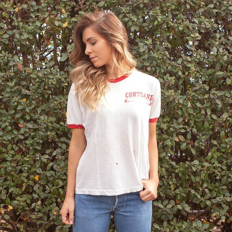 Verwitterte 50Er/60Er Vintage Courtland P.e. Ringer T-Shirt Größe L Champion Strick Verarbeitet Sportbekleidung Laufender Mann Läufer von BestOnlyVintage