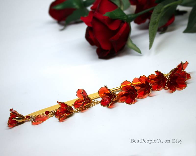Roter Harz Blumen-Haarstab Gold Kanzashi Haarnadel Roter Harz Blumen-Haarstab Gold Kanzashi Haarnadel von BestPeopleCa