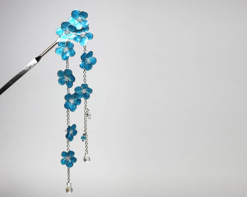 Vergissmeinnicht Kanzashi Haarstab Silver Wire Wrapped Swarovski Kristalle Vergissmeinnicht Kanzashi Haarstab Silver Wire Wrapped Swarovski Kristalle von BestPeopleCa