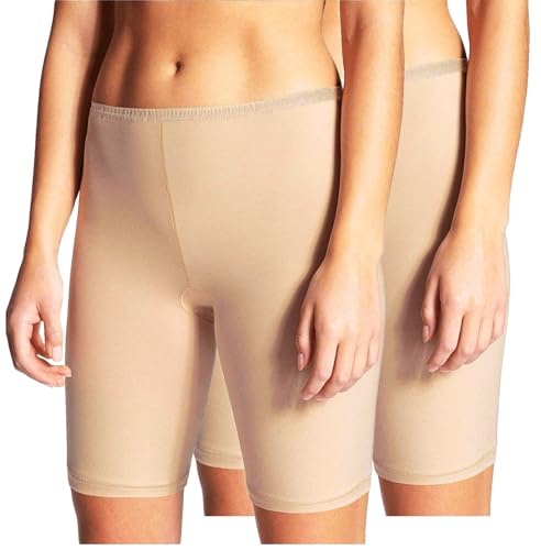 2er Pack Damen Unterrock Kurze Unterhose Unterkleid Radlerhose Underskirt Boxershorts Baumwolle (2er Pack/Beige, M) von BestSale247