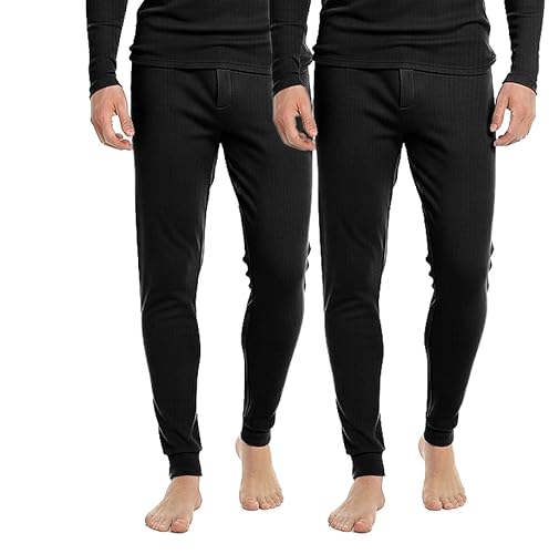 2er Pack Herren Thermo Unterhose Lang weicher Innenfleece warmes Winter Unterwäsche Skiunterwäsche Baumwolle (2X Schwarz, XL) von BestSale247