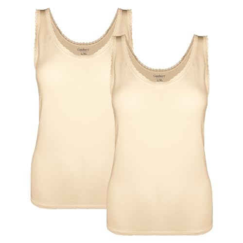 2er Pack Unterhemd für Damen mit Spitze aus weichem Bambusstoff (2 Stück/Beige, L-XL) von BestSale247