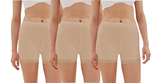 3er Pack Damen Unterrock Kurze Unterhose Unterkleid mit Spitze Slipshorts Underskirt Boxershorts (3er Pack/Beige, XXL) von BestSale247