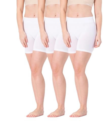 3er Pack Radlerhose Damen Nahtlos Anti Scheuern Unterhose (3X Weiß Kurz, S-M) von BestSale247