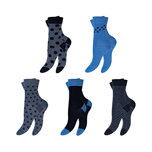 BestSale247 10 Paar Damen Mädchen Motiv Socken mit Komfortbund aus Baumwolle (Blautöne / 10 Paar, 35-38) von BestSale247