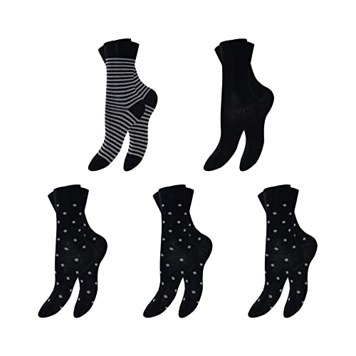 BestSale247 10 Paar Damen Mädchen Motiv Socken mit Komfortbund aus Baumwolle (Schwarztöne / 10 Paar, 35-38) von BestSale247