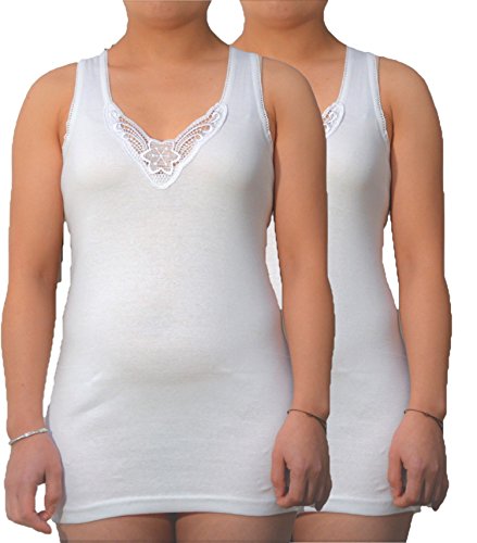 BestSale247 2 Stück Damen Unterhemden in Weiß aus 100% gekämmte Baumwolle (Weiß | 44-46) von BestSale247