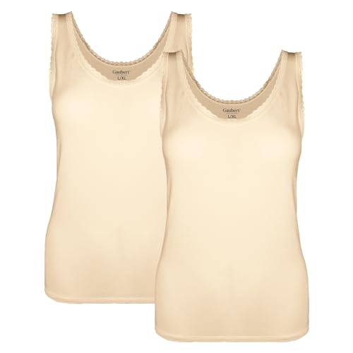 BestSale247 2er Pack Unterhemd für Damen mit Spitze aus weichem Bambusstoff (2 Stück/Beige, XXL-3XL) von BestSale247