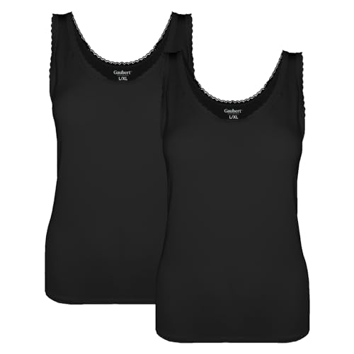 BestSale247 2er Pack Unterhemd für Damen mit Spitze aus weichem Bambusstoff (2 Stück/Schwarz, XXL-3XL) von BestSale247