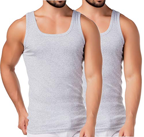 BestSale247 2er oder 4er Pack Herren Classic Unterhemden, Achselhemden, Tank Top, in Weiß Schwarz oder Grau Melange - Feinripp (glatt) -100% Baumwolle (Grau-Melange / 2 Stück, M) von BestSale247
