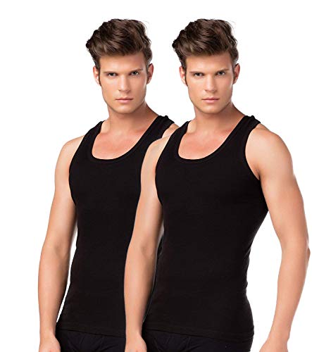 BestSale247 2er oder 4er Pack Herren Classic Unterhemden, Achselhemden, Tank Top, in Weiß Schwarz oder Grau Melange - Feinripp (glatt) -100% Baumwolle (Schwarz / 2 Stück, L) von BestSale247