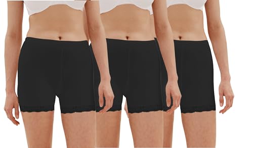 BestSale247 3er Pack Damen Unterrock Kurze Unterhose Unterkleid mit Spitze Slipshorts Underskirt Boxershorts (3er Pack/Schwarz, L) von BestSale247