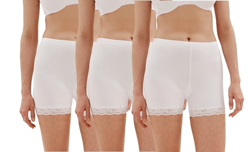 BestSale247 3er Pack Damen Unterrock Kurze Unterhose Unterkleid mit Spitze Slipshorts Underskirt Boxershorts (3er Pack/Weiß, L) von BestSale247
