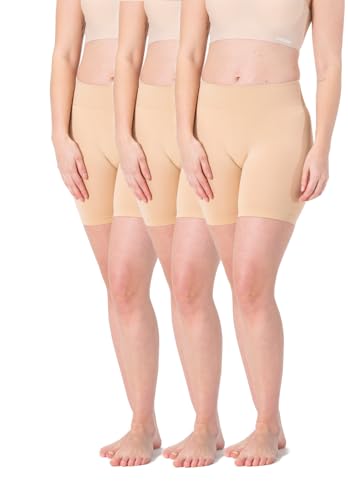 BestSale247 3er Pack Radlerhose Damen Nahtlos Anti Scheuern Unterhose (3X Beige Kurz, L-XL) von BestSale247