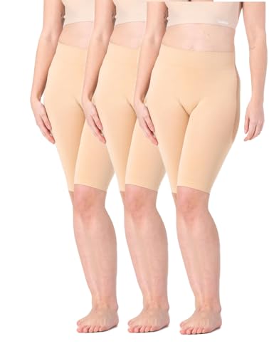 BestSale247 3er Pack Radlerhose Damen Nahtlos Anti Scheuern Unterhose (3X Beige Lang, S-M) von BestSale247