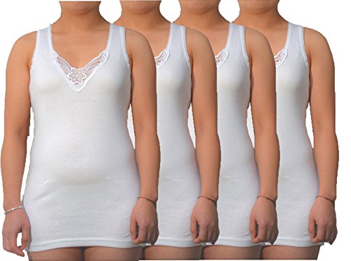 BestSale247 4 Stück Damen Unterhemden in Weiß aus 100% gekämmte Baumwolle (Weiß | 52-54) von BestSale247
