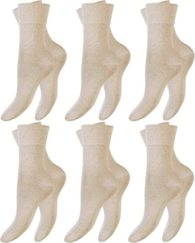 BestSale247 6 Paar Damen Diabetiker Socken mit Komfortbund ohne Gummi & ohne Naht gekämmte Bio-Baumwollle (Ecru, 35-38) von BestSale247