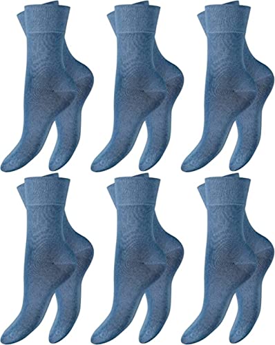 BestSale247 6 Paar Damen Diabetiker Socken mit Komfortbund ohne Gummi & ohne Naht gekämmte Bio-Baumwollle (Jeansblau, 39-42) von BestSale247