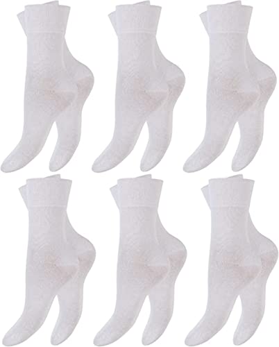 BestSale247 6 Paar Damen Diabetiker Socken mit Komfortbund ohne Gummi & ohne Naht gekämmte Bio-Baumwollle (Weiß, 39-42) von BestSale247