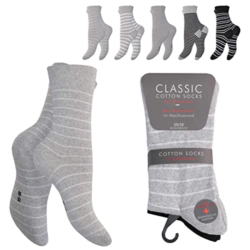 BestSale247 Damen Mädchen 10 Paar Socken mit Komfortbund aus Baumwolle (Ringel-Grau-Schwarz / 10 Paar, 35-38) von BestSale247