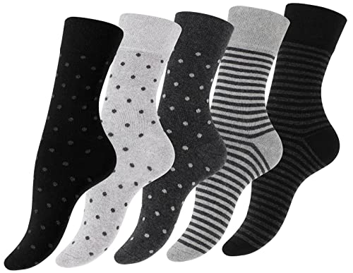 BestSale247 Damen Mädchen Baumwolle Socken (10 Paar) mit Komfortbund - Strümpfe Punkte Streifen. (Grautöne, 35-38) von BestSale247